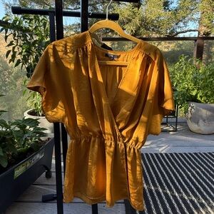 GAP Gold Short Sleeve Wrap Blouse